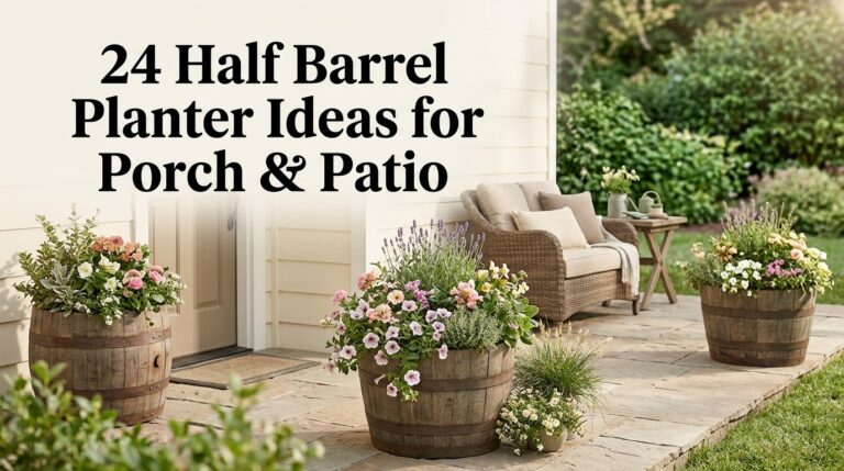 24 Half Barrel Planter Ideas for Porch & Patio
