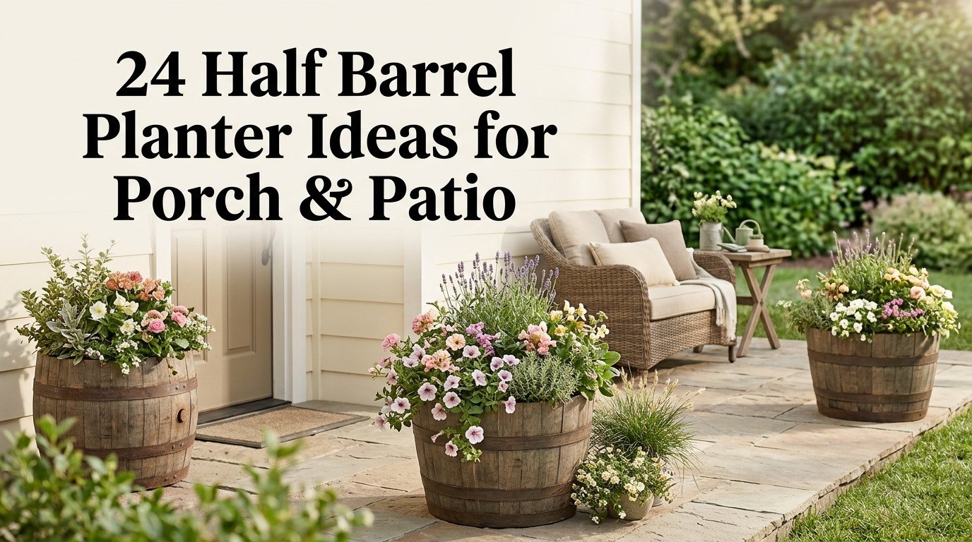 24 Half Barrel Planter Ideas for Porch & Patio