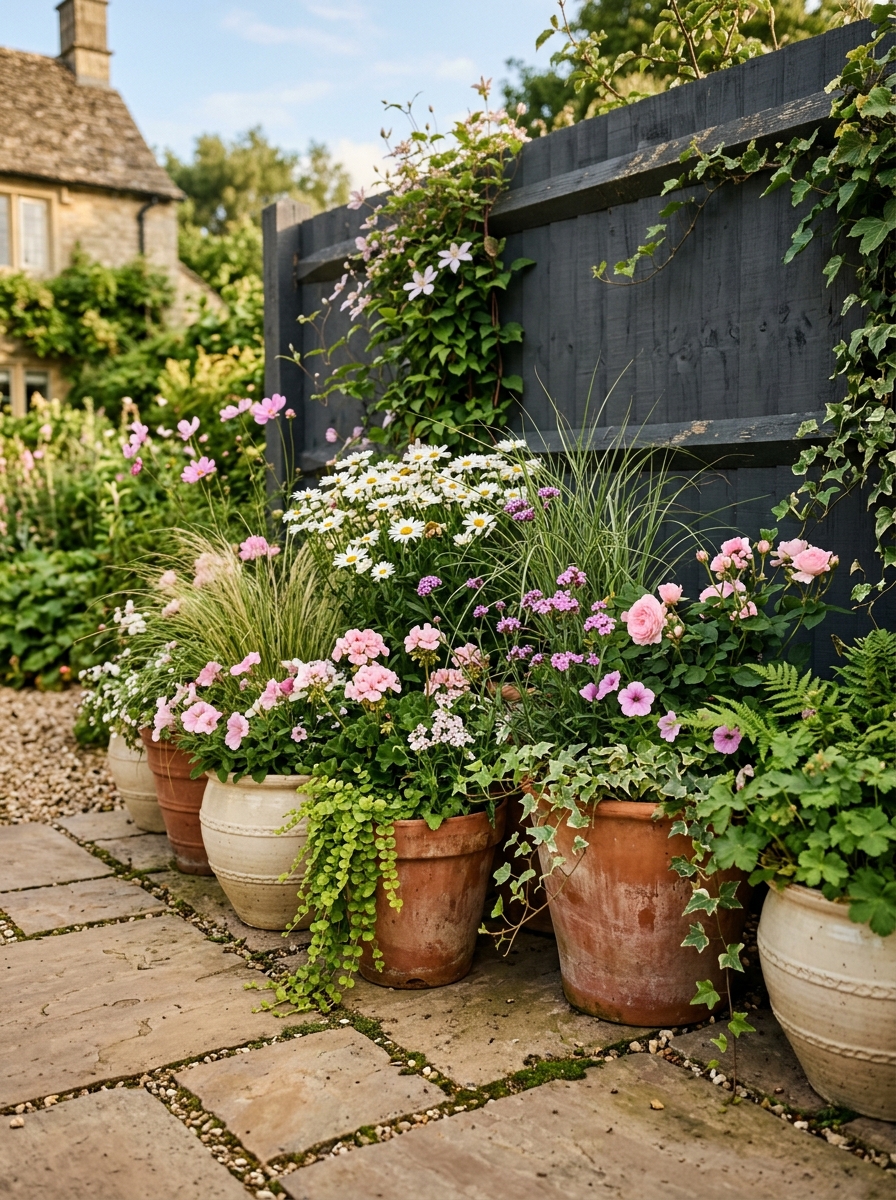 Fence-Side Flower Pots